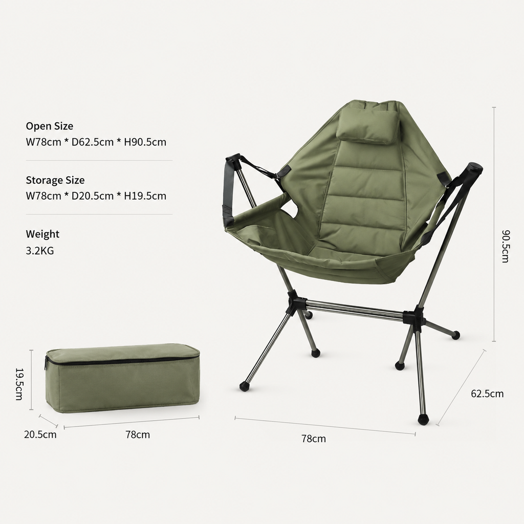 SummitSage Heritage Deluxe Rocking Moon Chair - Ultra-Comfortable Swing Camping Chair | Quiet Outdoor Living | 7075 Aerospace Aluminum | Your Living Room in the Wild