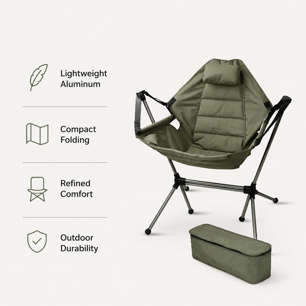 SummitSage Heritage Deluxe Rocking Moon Chair - Ultra-Comfortable Swing Camping Chair | Quiet Outdoor Living | 7075 Aerospace Aluminum | Your Living Room in the Wild
