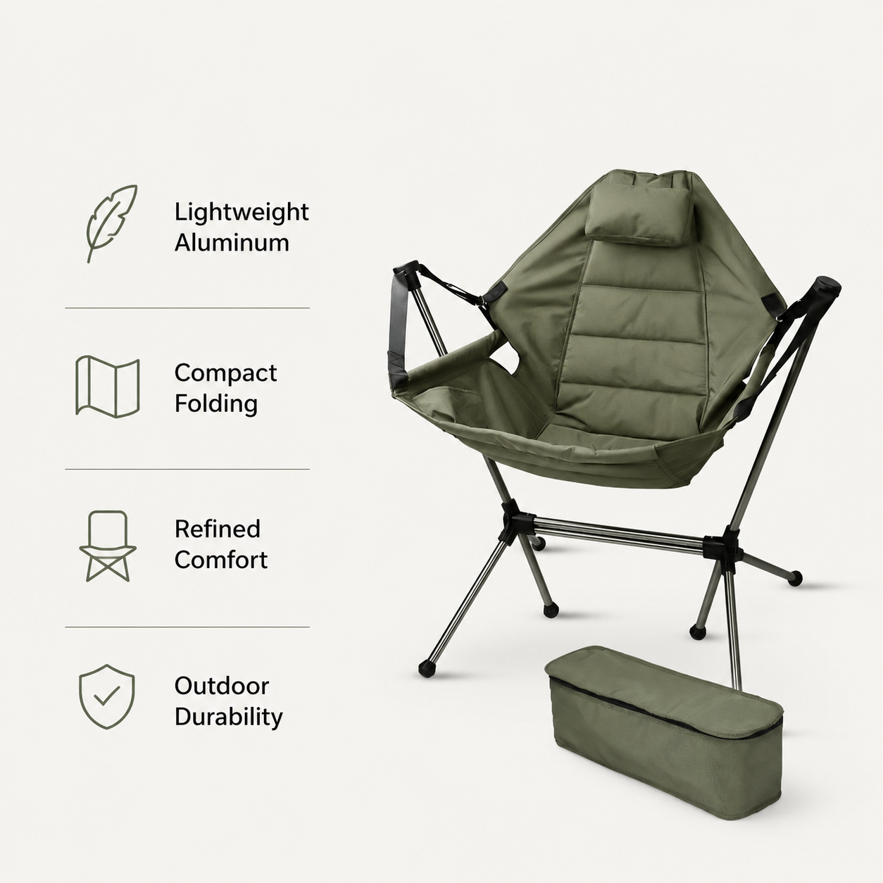 SummitSage Heritage Deluxe Rocking Moon Chair - Ultra-Comfortable Swing Camping Chair | Quiet Outdoor Living | 7075 Aerospace Aluminum | Your Living Room in the Wild
