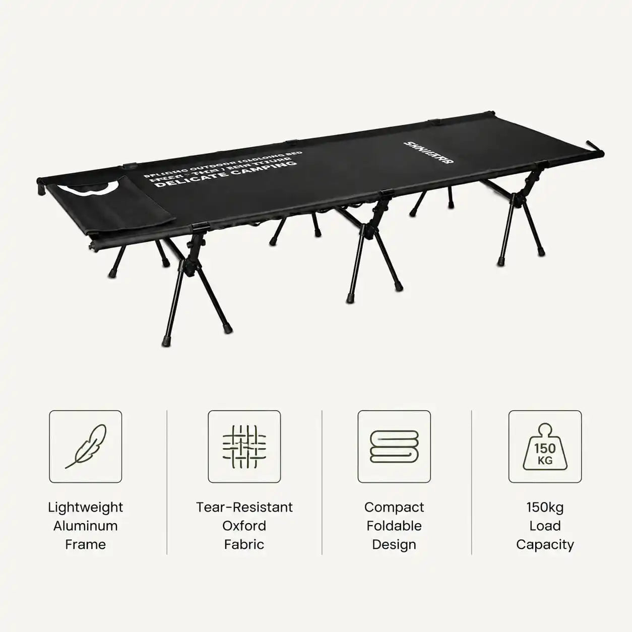 SummitSage Heritage Ultralight Folding Camping Cot - Heavy Duty Tactical Glamping Bed | Quiet Outdoor Living | 7075 Aerospace Aluminum | Your Living Room in the Wild