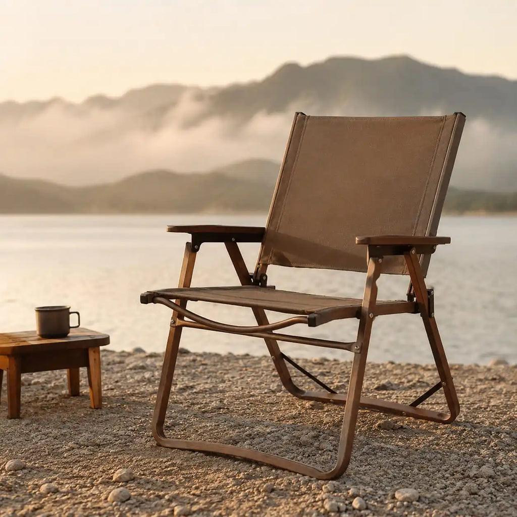 SummitSage Heritage Wood-Grain Aluminum Folding Kermit Chair - Large Luxury Camping Seat | Quiet Outdoor Living | 7075 Aerospace Aluminum | Your Living Room in the Wild