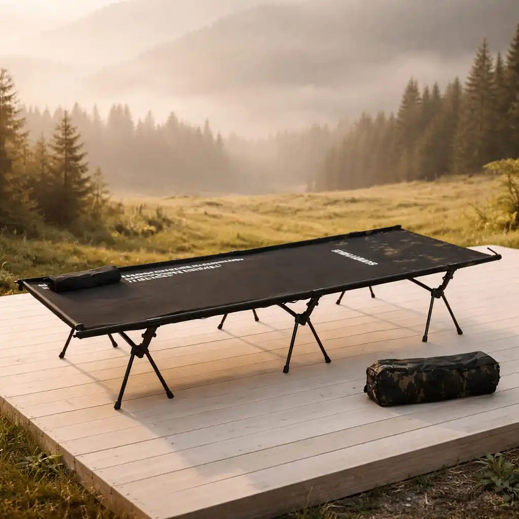 SummitSage Heritage Ultralight Folding Camping Cot - Heavy Duty Tactical Glamping Bed | Quiet Outdoor Living | 7075 Aerospace Aluminum | Your Living Room in the Wild