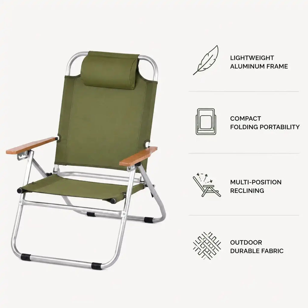 SummitSage Heritage 4-Position Adjustable Reclining Chair - Premium Kermit Style Camping Seat | Quiet Outdoor Living | 7075 Aerospace Aluminum | Your Living Room in the Wild