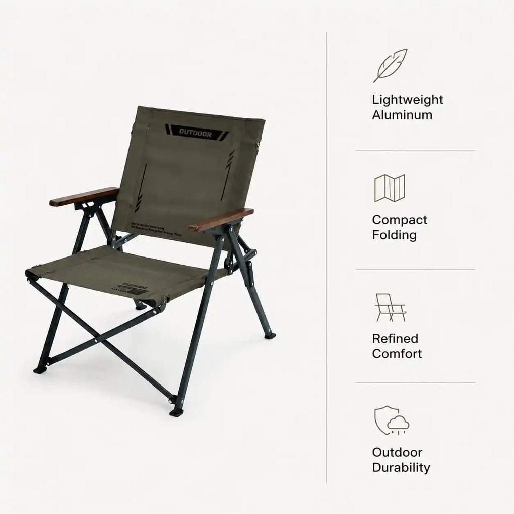 SummitSage Heritage Compact Folding Kermit Chair - Aircraft Aluminum Glamping Seat | Quiet Outdoor Living | 7075 Aerospace Aluminum | Your Living Room in the Wild