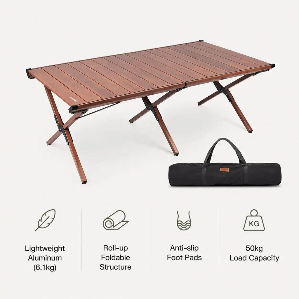 SummitSage Heritage 120cm Extended Aluminum Egg-Roll Table - Double-Layer Folding Outdoor Lounge Table | Quiet Outdoor Living | 7075 Aerospace Aluminum | Your Living Room in the Wild