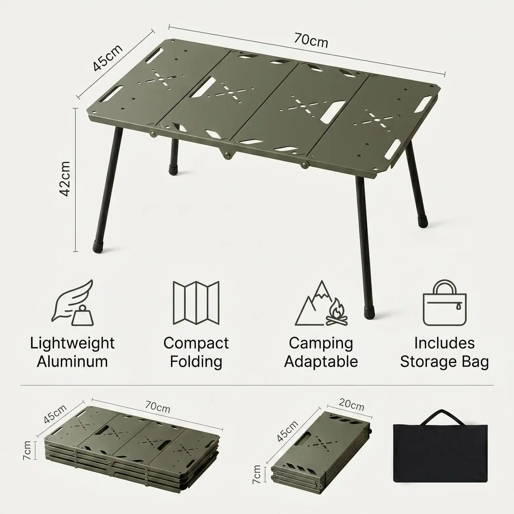 SummitSage Heritage IGT-Style Folding Tactical Table - Lightweight Aluminum Camping Table | Quiet Outdoor Living | 7075 Aerospace Aluminum | Your Living Room in the Wild