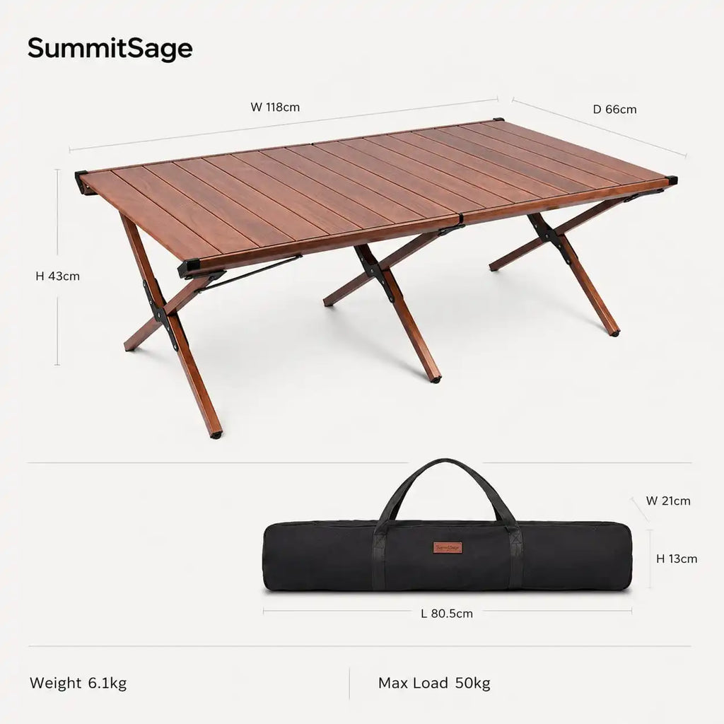 SummitSage Heritage 120cm Extended Aluminum Egg-Roll Table - Double-Layer Folding Outdoor Lounge Table | Quiet Outdoor Living | 7075 Aerospace Aluminum | Your Living Room in the Wild