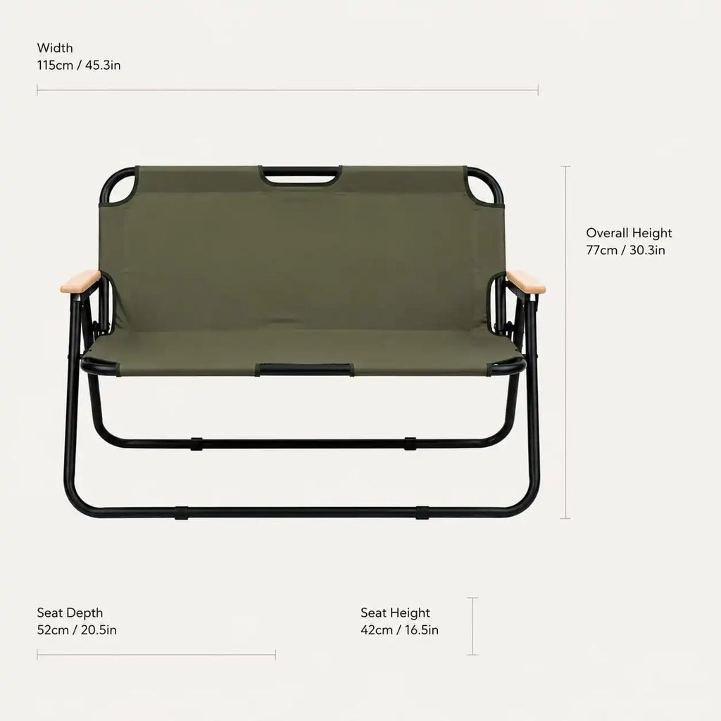 SummitSage Heritage Double Folding Camping Chair - 2 Person Portable Outdoor Bench | Quiet Outdoor Living | 7075 Aerospace Aluminum | Your Living Room in the Wild