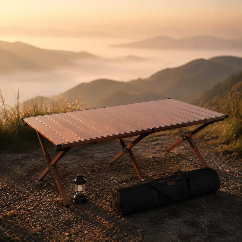 SummitSage Heritage 120cm Extended Aluminum Egg-Roll Table - Double-Layer Folding Outdoor Lounge Table | Quiet Outdoor Living | 7075 Aerospace Aluminum | Your Living Room in the Wild