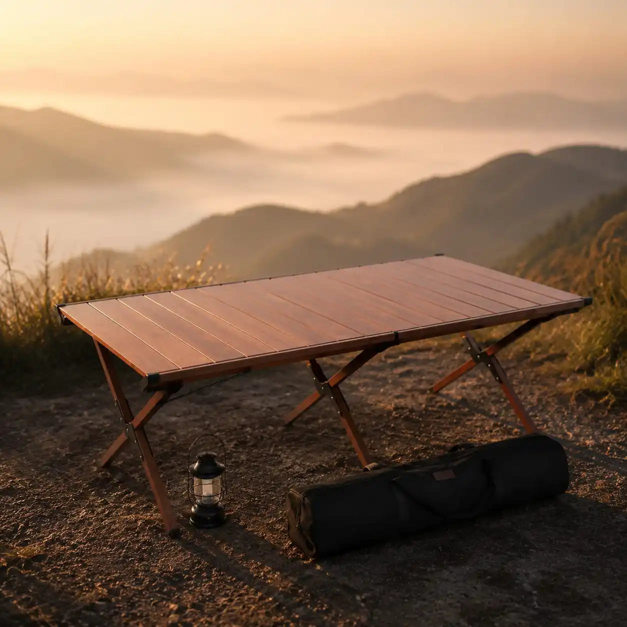 SummitSage Heritage 120cm Extended Aluminum Egg-Roll Table - Double-Layer Folding Outdoor Lounge Table | Quiet Outdoor Living | 7075 Aerospace Aluminum | Your Living Room in the Wild