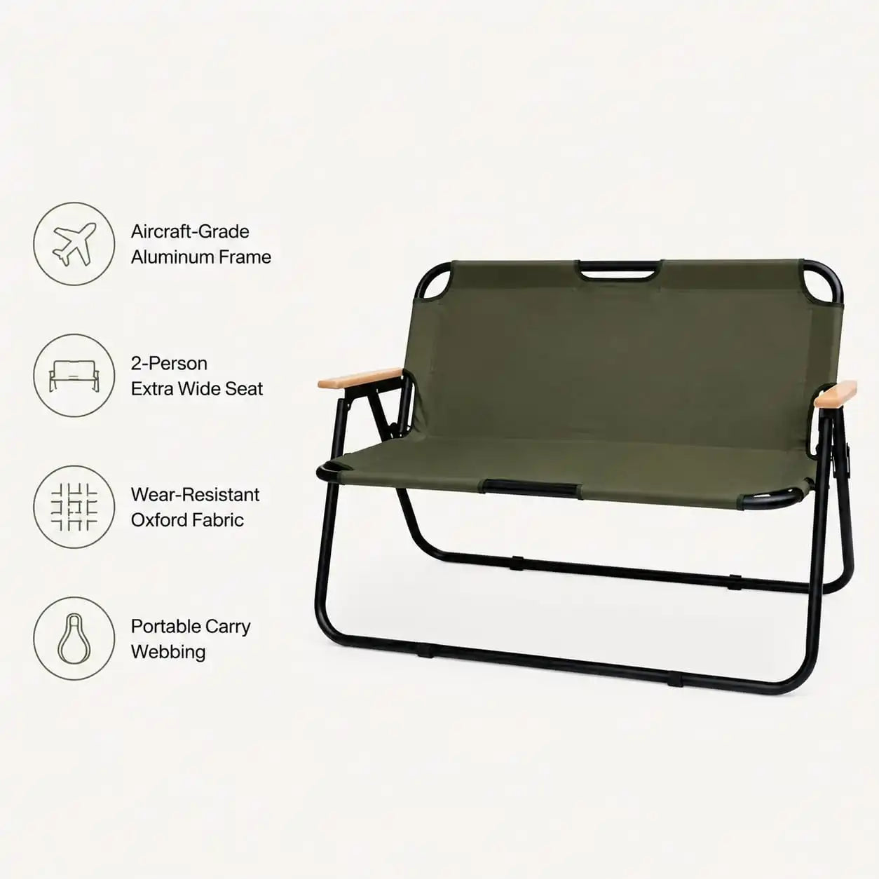 SummitSage Heritage Double Folding Camping Chair - 2 Person Portable Outdoor Bench | Quiet Outdoor Living | 7075 Aerospace Aluminum | Your Living Room in the Wild