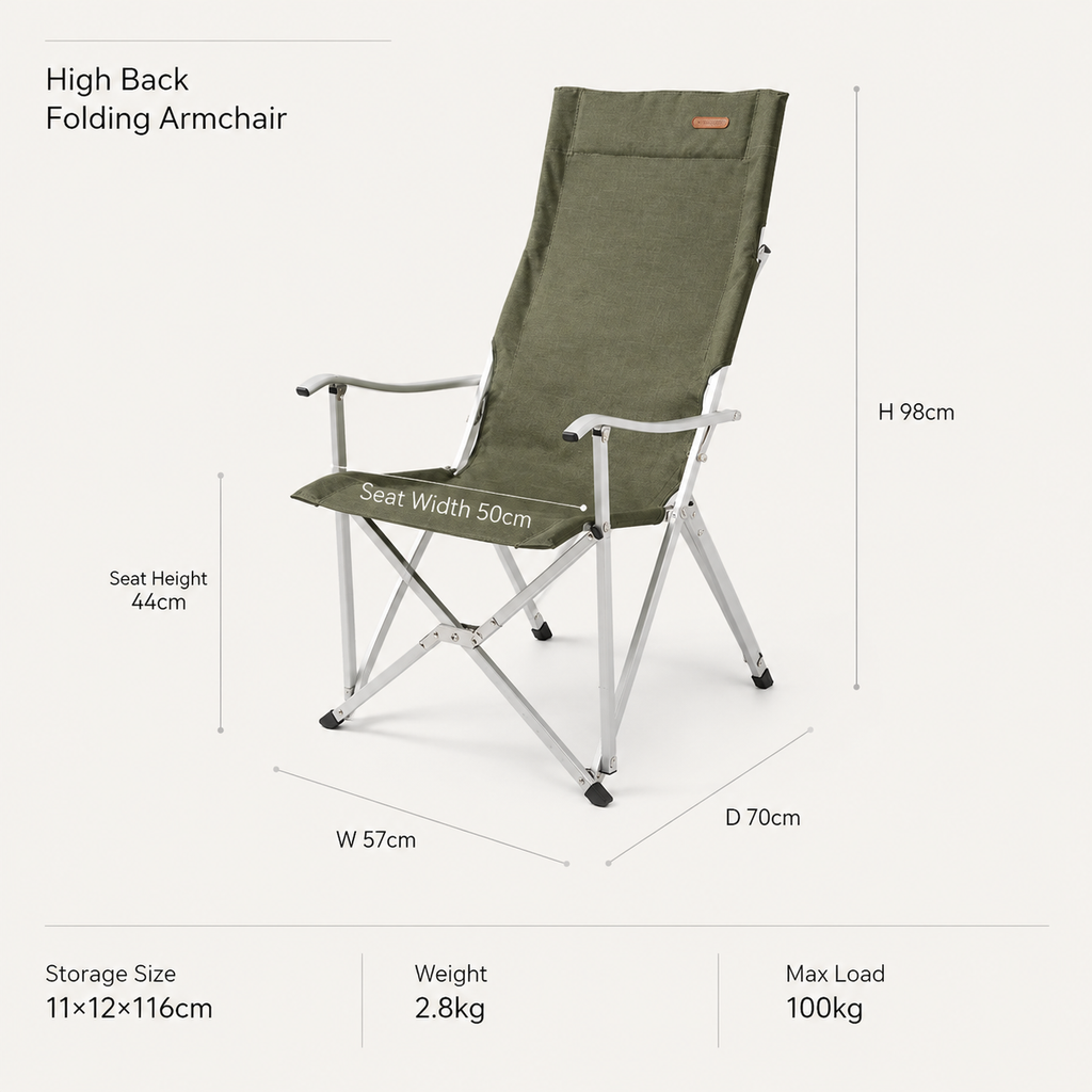 SummitSage Heritage Portable Folding Camping Chair - High Back Outdoor Armchair | Quiet Outdoor Living | 7075 Aerospace Aluminum | Your Living Room in the Wild
