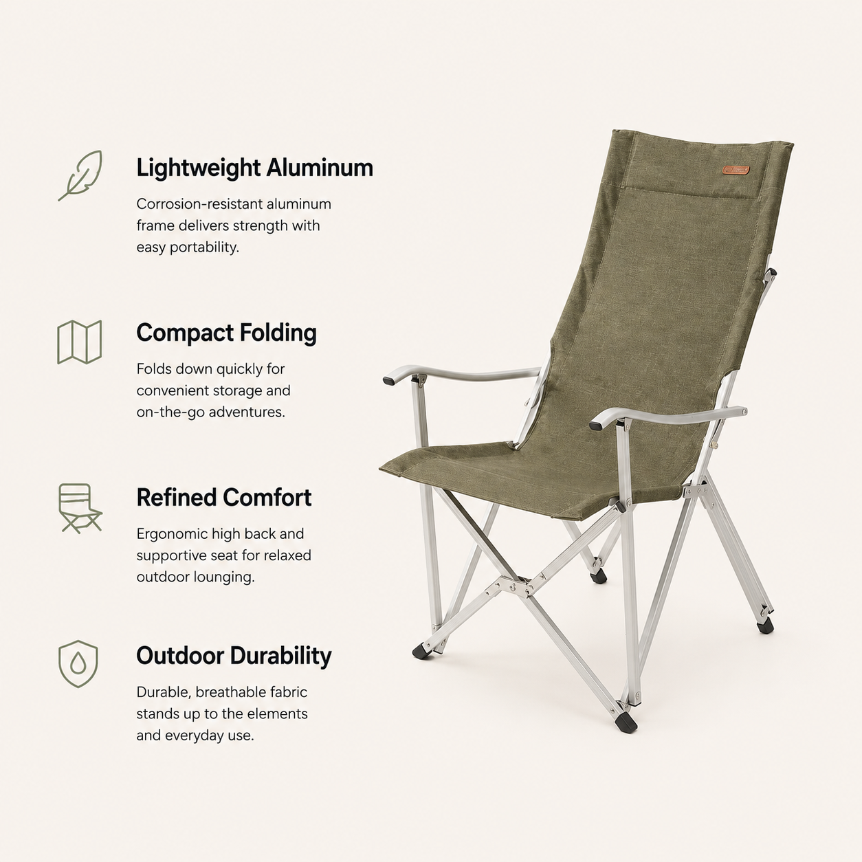 SummitSage Heritage Portable Folding Camping Chair - High Back Outdoor Armchair | Quiet Outdoor Living | 7075 Aerospace Aluminum | Your Living Room in the Wild