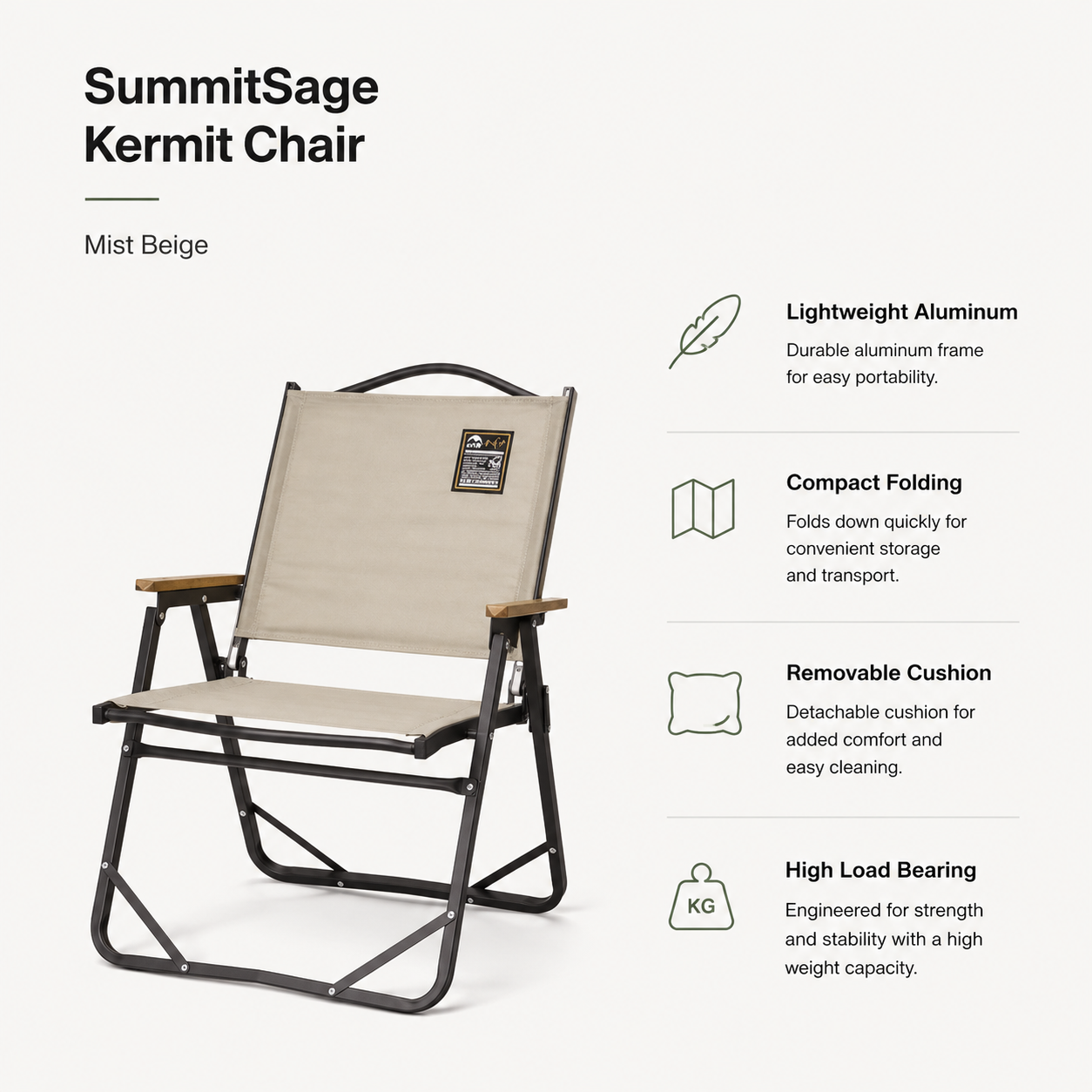 SummitSage Heritage Detachable Padded Aluminum Kermit Chair | Quiet Outdoor Living | 7075 Aerospace Aluminum | Your Living Room in the Wild